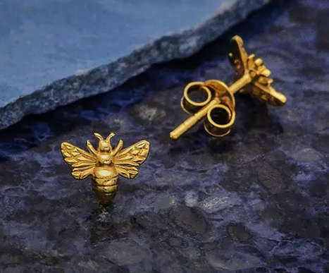    TinyBeePostEarrings6x8mm14kShinyGoldPlatedSterlingSilverNinaDesigns