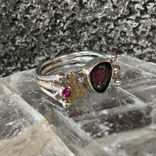 Watermelon Flat Top Ring with Triangle, statement ring, statement jewelry, 18k gold, sterling silver, purple gem