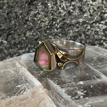 Load image into Gallery viewer, Watermelon Tourmaline Shield Ring, Statement ring, statement jewelry, 18k gold, sterling silver, purple gem
