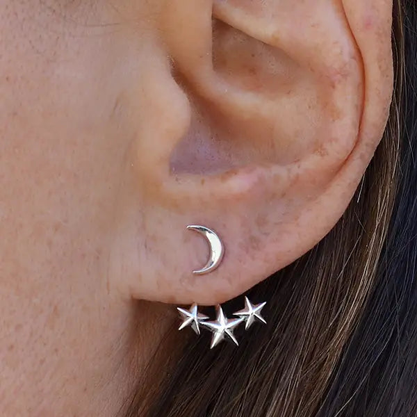Sterling Silver Moon and Star Ear Jackets 17x13mm