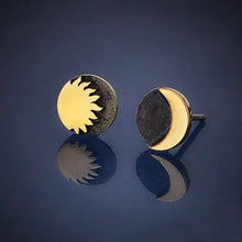 Load image into Gallery viewer, Sterling Silver Post Earrings with Bronze Sun and Moon 8x8mm
