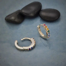 Load image into Gallery viewer, Silver Rainbow Huggie Hoop Earrings with Nano Gems 12x12mm
