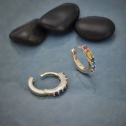 Silver Rainbow Huggie Hoop Earrings with Nano Gems 12x12mm
