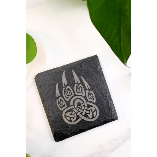 Bear claw engraved slate coaster. This gorgeous 4