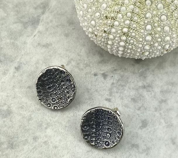 sea urchin post earrings, recycled sterling silver 