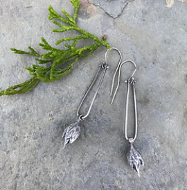 hinged pointed pod earrings, sterling silver. 