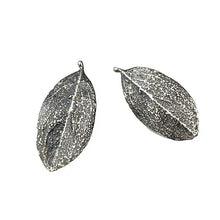 Load image into Gallery viewer,  fresh Myrtlewood leaves have a peppery aroma all their own and were often used by Native American tribes as medicine.Details:Material: recycled sterling silverFinish: oxidized or bright Earring size: 1/4” x 1”Post backs
