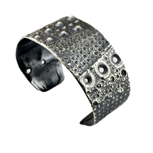 Load image into Gallery viewer, Sea Urchin Cuff Details: Material: recycled sterling silver Finish: oxidized Width: 1”

