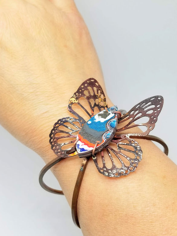 Brass Fordite Butterfly Cuff