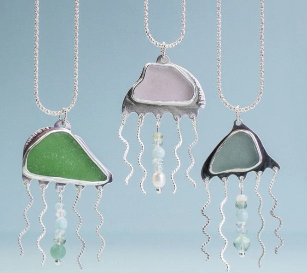 Sea Glass Jelly Necklace Teal