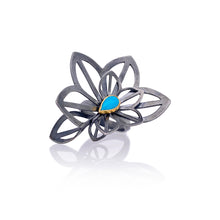 Load image into Gallery viewer, One-of-a-kind Double anise fold ring with turquoise, sterling silver and 22k gold. 1 3/4″ x 1 1/4″.
