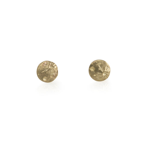Tiny Moon Studs , recycled material, luana coonen, 14k gold