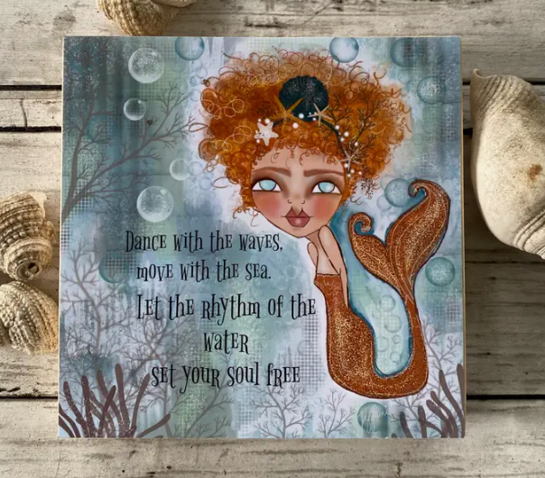    MERMAIDArtPrint_walldecor_woodblock_dancewwavesMermaidMoonStudio
