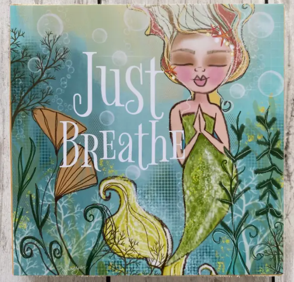 MermaidArtPrint_walldecor_ARTwoodblock_QuoteBreatheMermaidMoonStudio