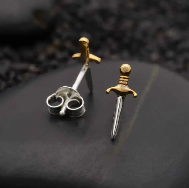 Mixed Metal Mini Dagger Post Earrings 11x4mm Nina Designs