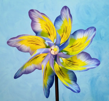 Load image into Gallery viewer, Pinwheel Wind Spinner Whirligig Windmill Fan Blue Flower Paper Arboretum 
