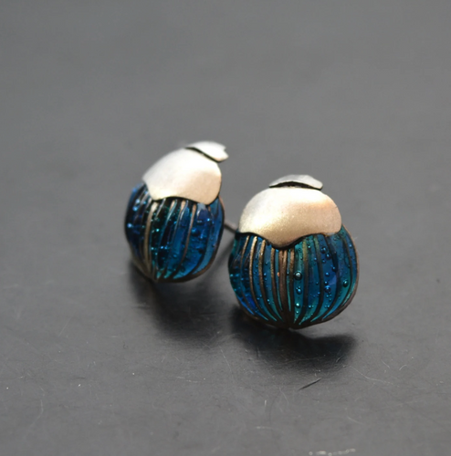 scarab earrings, plastic, handmade, stainless steel