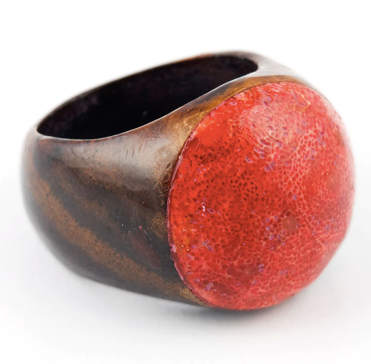 Red Coral Wooden Ring