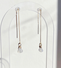 Load image into Gallery viewer, moonstone threader earrings, helen ethel, 14k gold filler 
