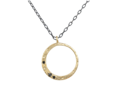 New Moon Necklace, mixed: black diamonds  Materials: sterling silver,14k, black diamonds Dimensions: 5/8