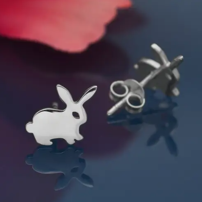 Sterling Silver Bunny Post Earrings 9x10mm Nina Designs 