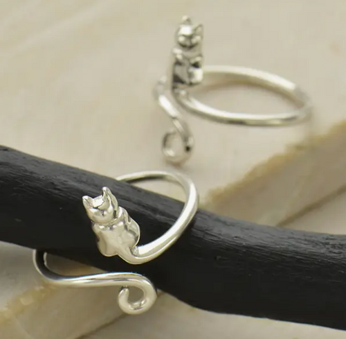Sterling Silver Cat Ring - Adjustable Ring Nina Designs
