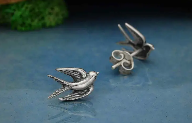 Sterling Silver Swallow Post Earrings 9X11mm Nina Designs