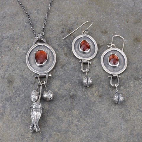 Hessonite Garnet and Charm Necklace, sterling silver
