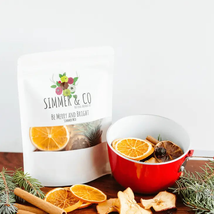 Be merry and bright summer mix. Empty the simmer mix to a pot of water, bring to a boil and turn down to a low simmer and enjoy as the all natural aroma fills your home. Each mix can be reused multiple times, store in the fridge between uses and compost when the aroma is gone.