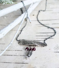 Load image into Gallery viewer, Willow Leaf Necklace with Labradorite and Garnets
