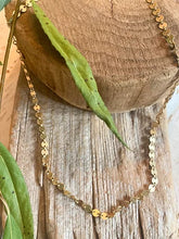 Load image into Gallery viewer, This is a great chain for layering with other Woods and Willow Charm Necklaces or with necklaces in your personal treasure trove!  It is 14kt Gold Filled and consists of shiny round discs that feel like velvet against your neck.   It is available in FOUR lengths making it custom to your layering needs!
