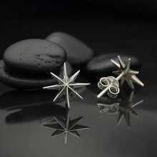 Load image into Gallery viewer, Sterling Silver Ridged Star Burst Post Earrings 12x12mm
