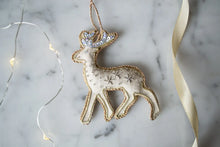 Load image into Gallery viewer, Handmade Reindeer Irish Linen Holiday Ornament
