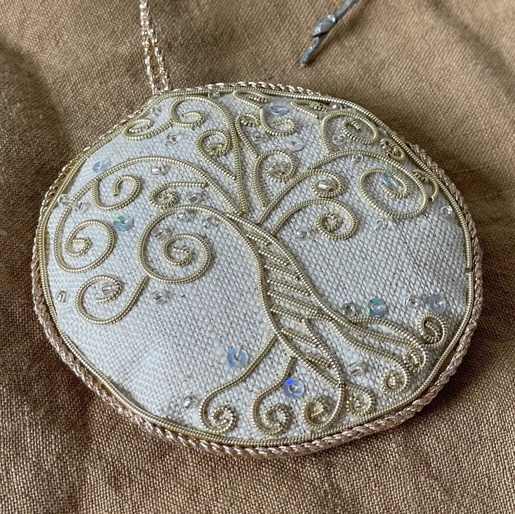 Handmade Tree of Life Irish Linen Holiday Ornament