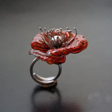Load image into Gallery viewer, poppy ring, plastic, stainless steel, recycled material 
