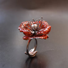 Load image into Gallery viewer, poppy ring, plastic, stainless steel, recycled material
