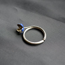 Load image into Gallery viewer, Eco friendly blue bell ring, handmade, plastic, stainless steel, recycled material
