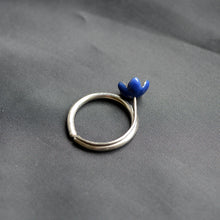 Load image into Gallery viewer, Eco friendly blue bell ring, handmade, plastic, stainless steel, recycled material 
