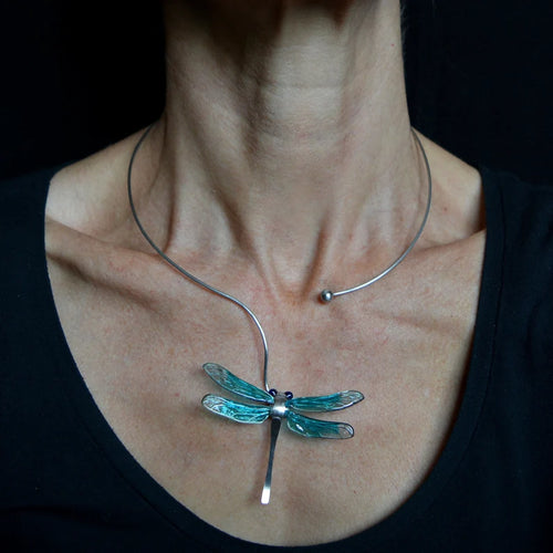 Dragonfly Necklace, plastic, stainless steel , Handmade
