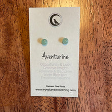 Load image into Gallery viewer, Aventurine Studs Woodland Awakening. 6mm Handcrafted Reiki infused Crystal Stud Earring with varies - Stainless Steel posts 
