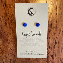 Load image into Gallery viewer, Lapis Lazuli Studs Woodland Awakening. 6mm Handcrafted Reiki infused Crystal Stud Earring with varies - Stainless Steel posts 
