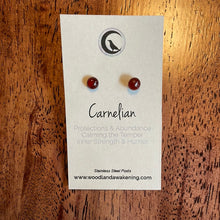 Load image into Gallery viewer, Carnelian Studs Woodland Awakening. 6mm Handcrafted Reiki infused Crystal Stud Earring with varies - Stainless Steel posts 
